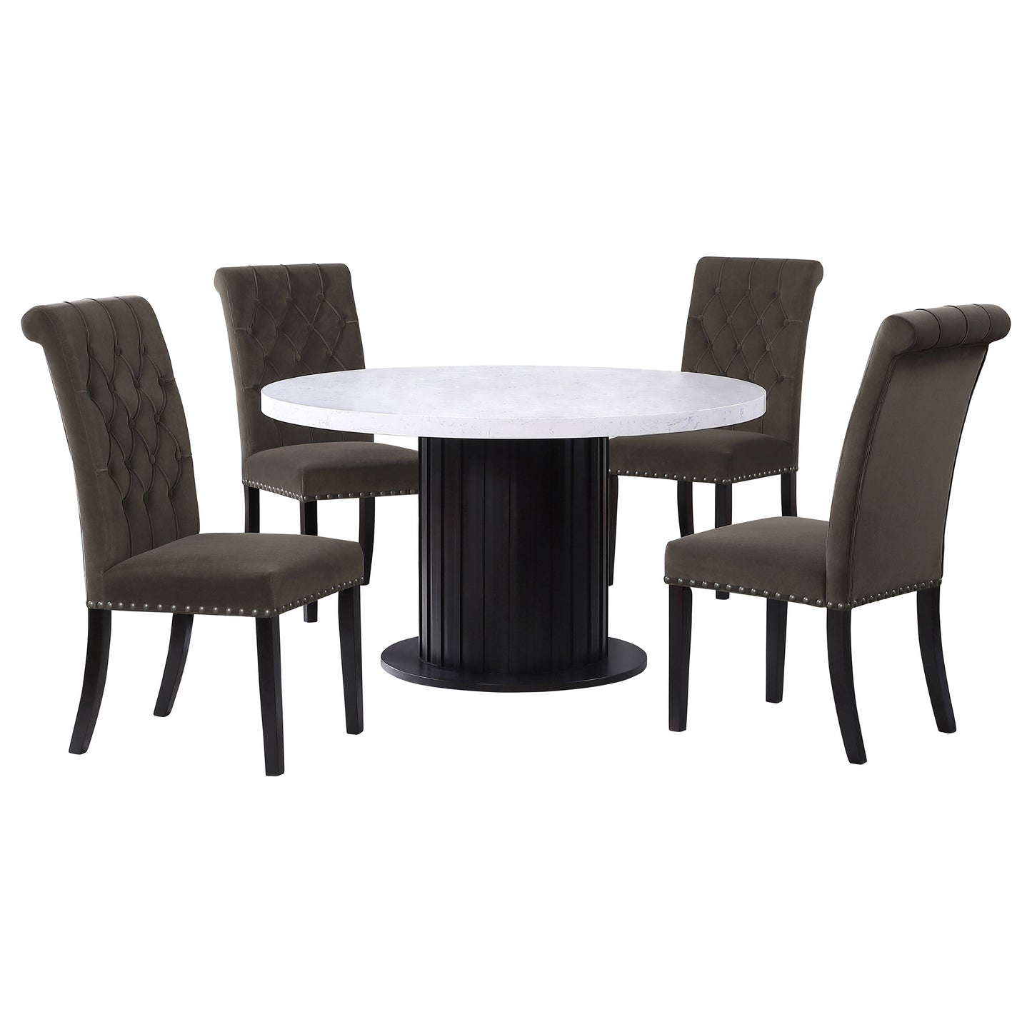 Sherry 5-piece Round Dining Set with Brown Velvet Chairs