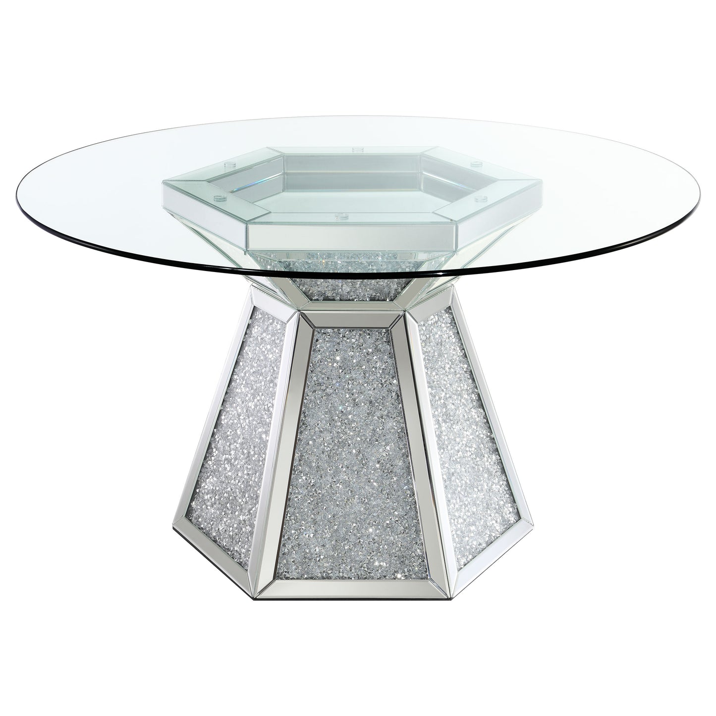 Quinn 5-piece Hexagon Pedestal Dining Room Set Mirror and Ink Blue