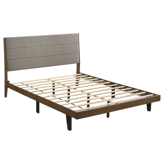 Mays Upholstered Queen Platform Bed Walnut Brown and Grey