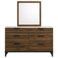 Mays 6-drawer Dresser with Mirror Walnut Brown with Faux Marble Top