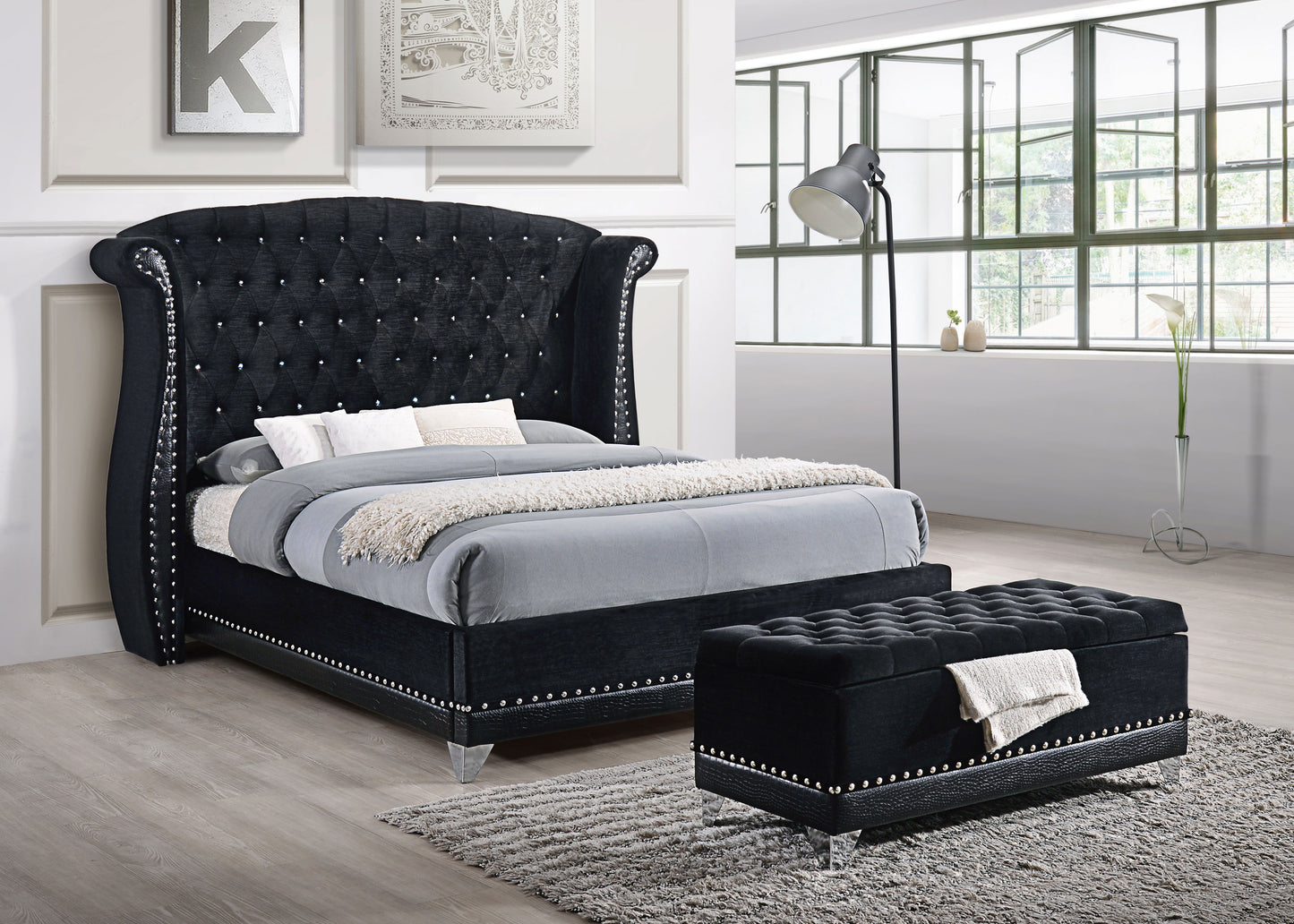 Barzini Upholstered California King Wingback Bed Black