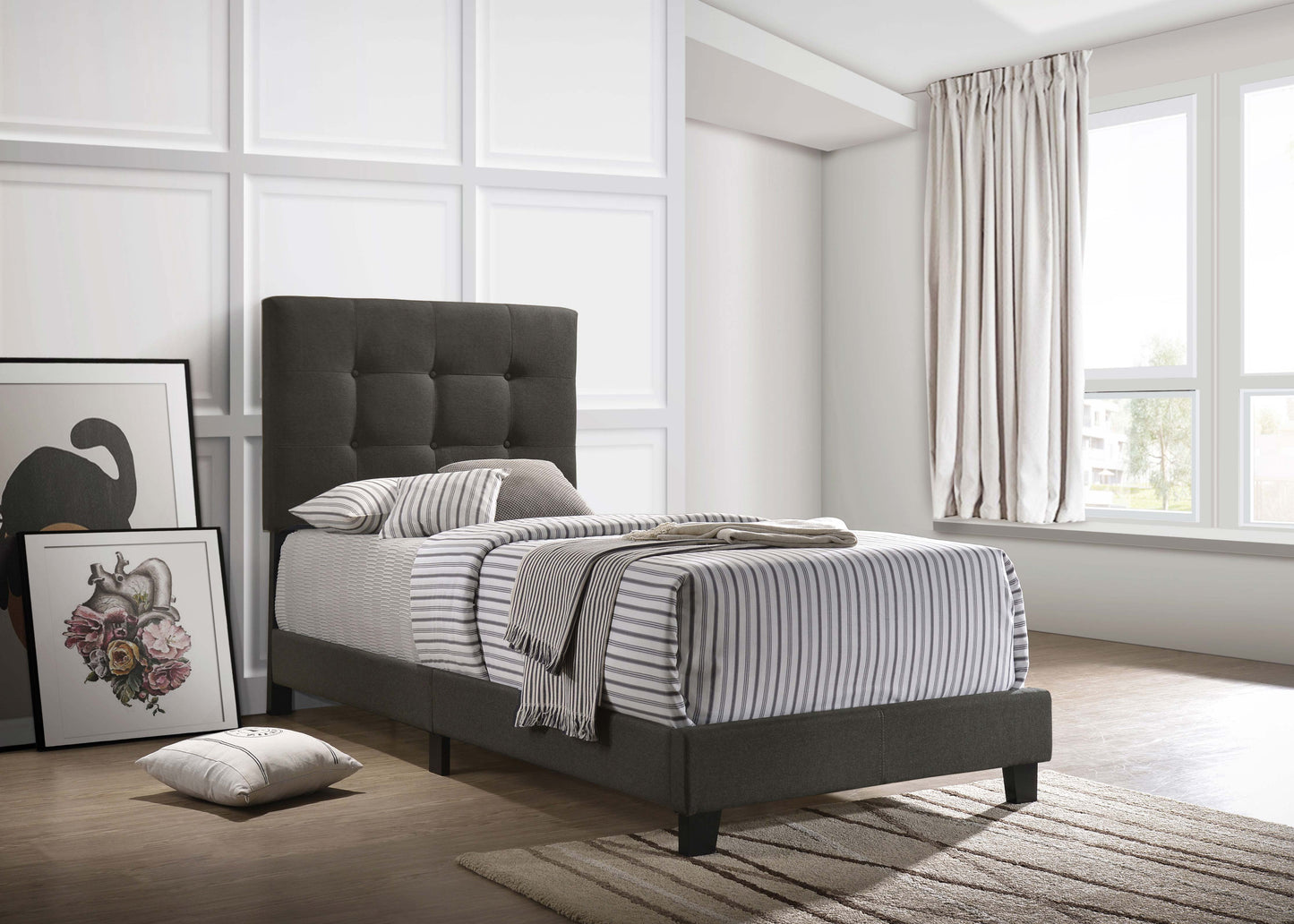 Mapes Upholstered Twin Panel Bed Charcoal