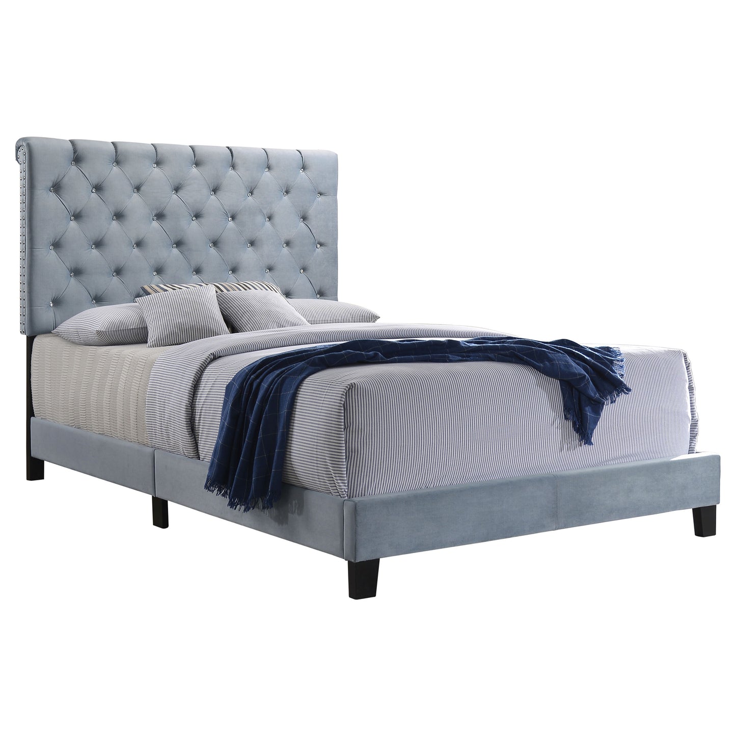 Warner Upholstered Queen Panel Bed Slate Blue