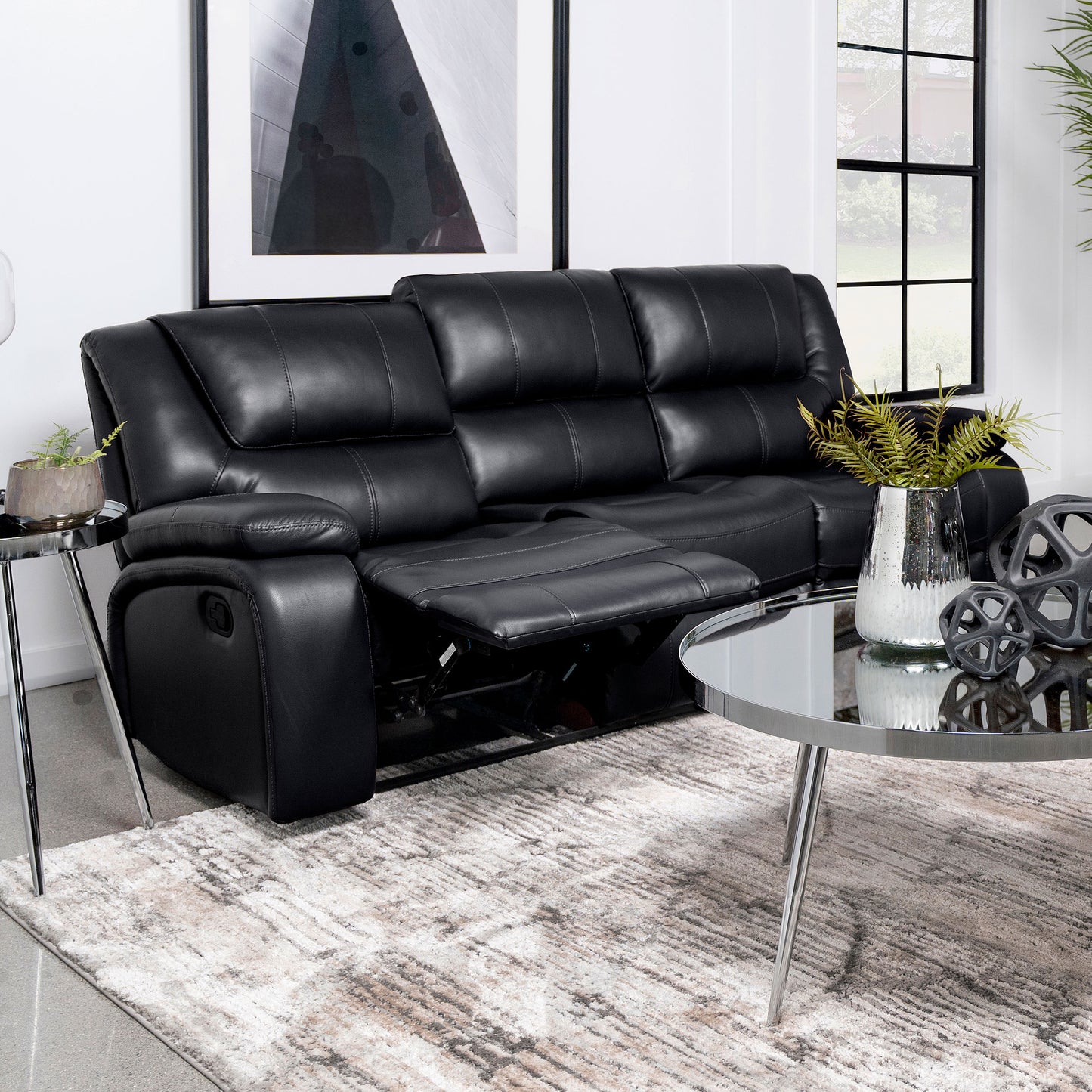 Camila Upholstered Motion Reclining Sofa Black