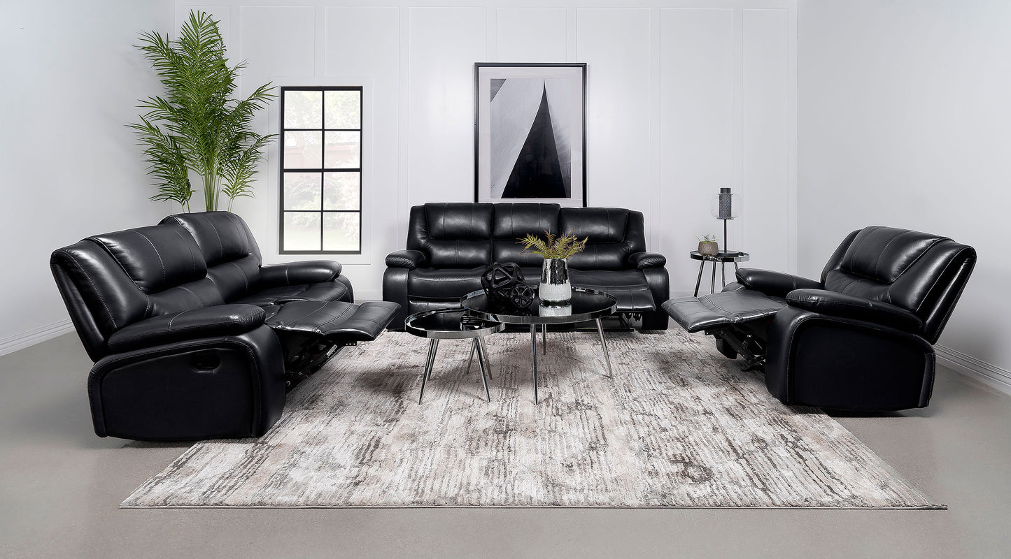 Camila Upholstered Motion Reclining Sofa Black