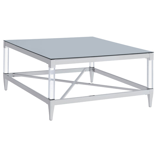 Lindley Square Coffee Table with Acrylic Legs and Tempered Mirror Top Chrome