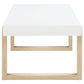 Pala Rectangular Coffee Table with Sled Base White High Gloss and Natural