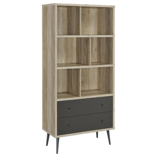 Maeve 3-shelf Engineered Wood Bookcase with Drawers Antique Pine and Grey