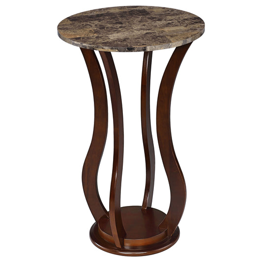 Elton Round Faux Marble Top Accent Side Table Brown
