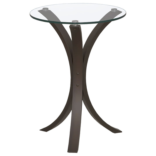 Edgar Round Glass Top Accent Side Table Cappuccino