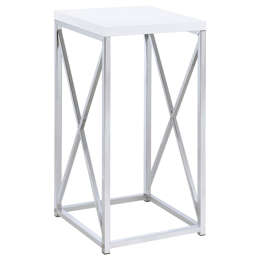 Edmund Square Accent Side Table White High Gloss and Chrome