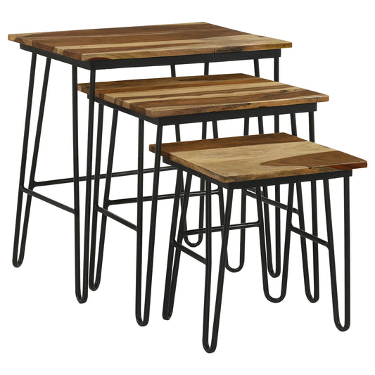 Nayeli 3-piece Nesting Table with Hairpin Legs Natural and Black