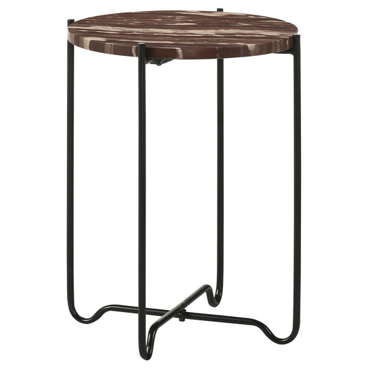 Latifa Round Accent Table with Marble Top Red and Black