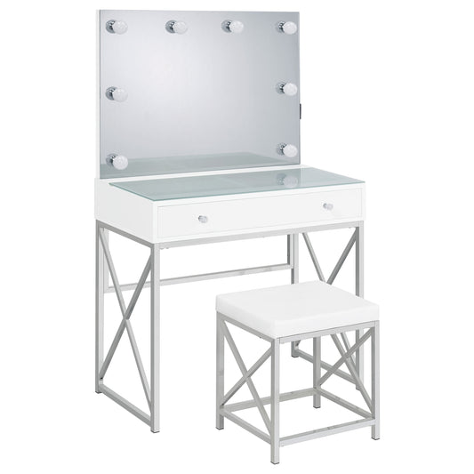 Eliza 2-piece Vanity Set with Hollywood Lighting White and Chrome